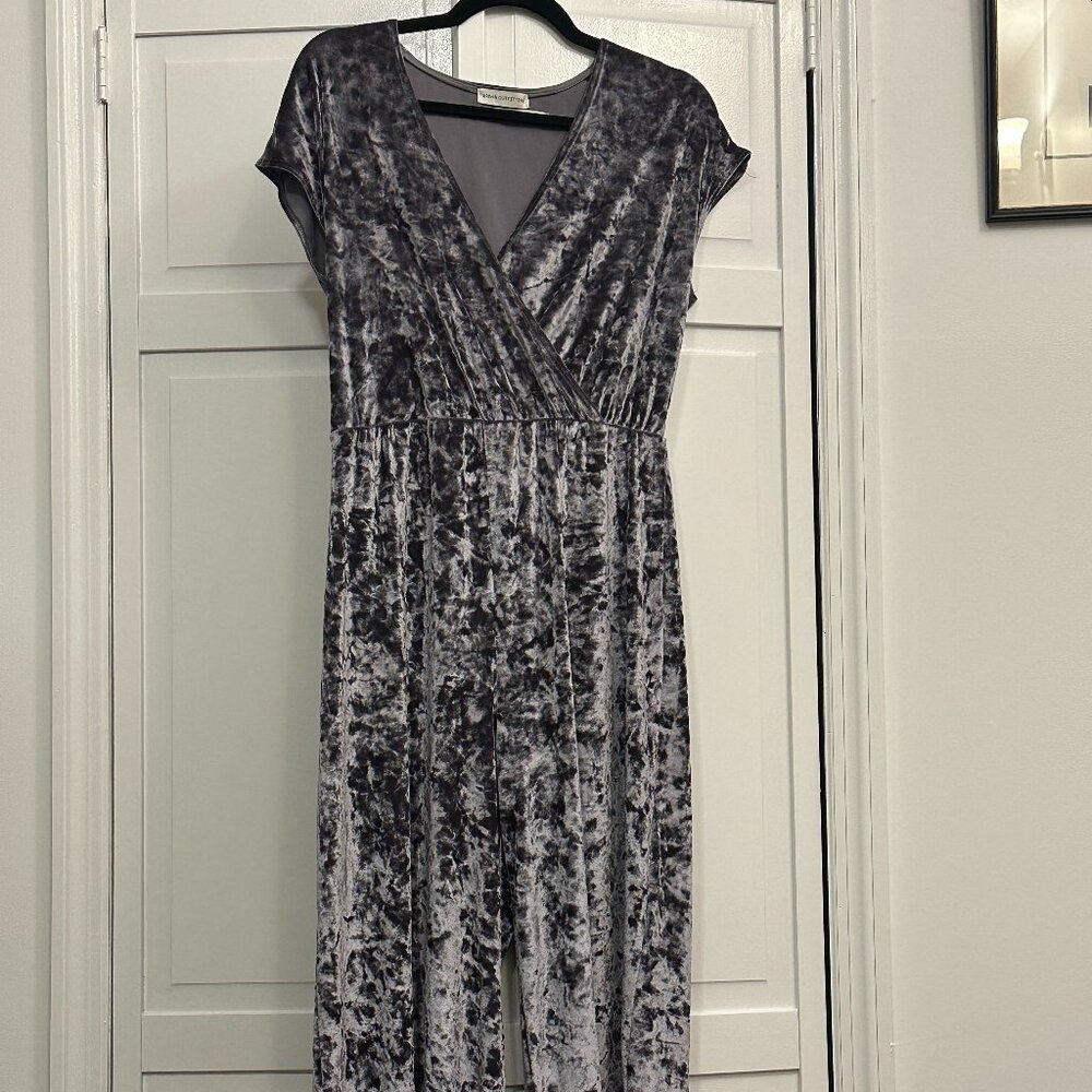 Urban Outfitters Gray Crushed Velvet Jumpsuit